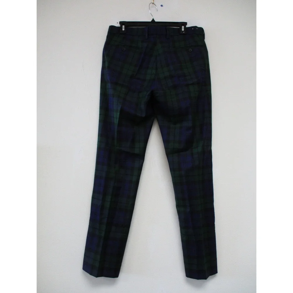 J. Crew Trousers Men 33x32 Blue Green Black Watch Plaid Slim Fit